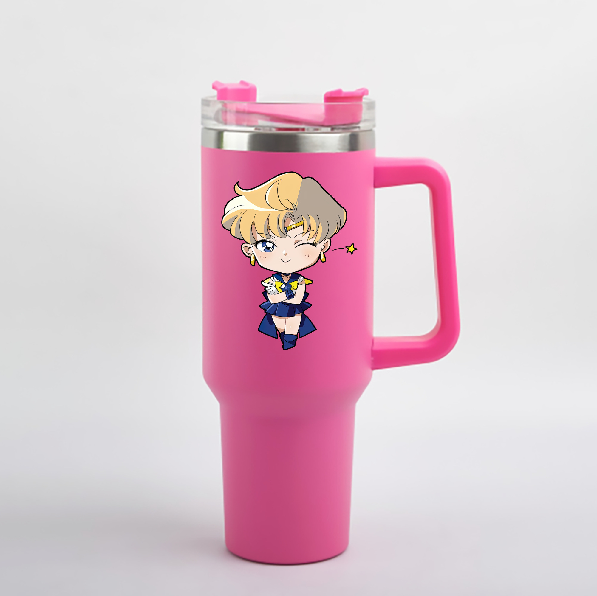 （画像用） 美少女戦士セーラームーン 天王はるか Sailor Moon Tenoh Haruka 1200mL車用タンブラー - クリスタルステッカー（プラスチックストロー付き）